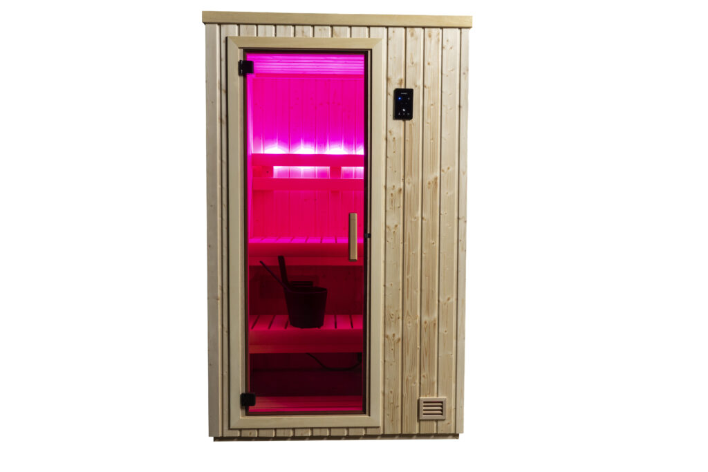 NorthStar Sauna with color therapy violet lighting.