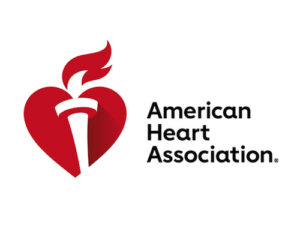 American Heart Association logo in red with a red and torch in the middle