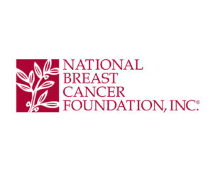 National Breast Cancer Foundation logo in red with a few leaves