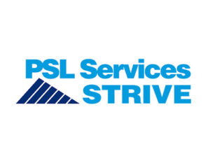 PSL Services Strive Logo in blue with a triangle