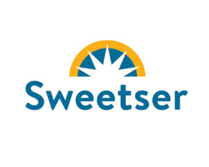 Sweetser logo with a starburst and blue and yellow arch