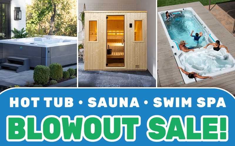 Hot Tub, Sauna and Swim Spa Blowout Sale logo and images