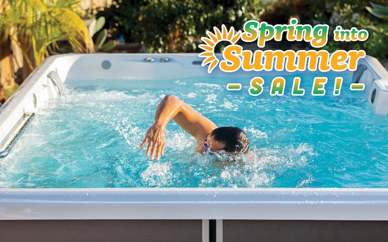 Spring Into Summer Sale 2025 swimspas. Man swimming in R500.